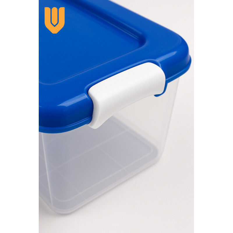 Caja Organizadora Almacenamiento Transparente Aplilable 28 L Transparente Tapa Azul Organizadora