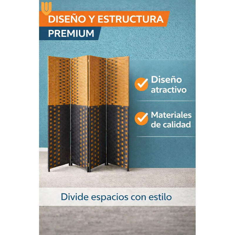 Biombo Separador Oficina Ambientes Divisor 4 Puertas 180 Cm Lisa Biombo Plegable Ratan Liso Uso Interior 4 Paneles Altura 180 Ancho 180 Decoracion Moderna Marron