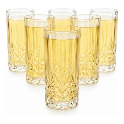 Set 6 Vasos Vidrio Altos 300 Ml Diseño Diamante Transparente Transparente Cristal Vidrio Claro Elegante Brillante Vaso Alto Set 6 Cócteles Jugos Bebidas Cocina Hogar Bar Uso Transparente - Pequeño